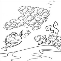 Раскраски с героями из мультфильма В поисках Немо (Finding Nemo) - косяк рыб