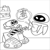 Раскраски с героями из мультфильма Валли (Wall-e) - ева забирает растение
