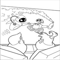 Раскраски с героями из мультфильма Валли (Wall-e) - танец в космосе