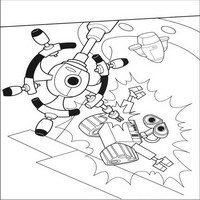 Раскраски с героями из мультфильма Валли (Wall-e) - валли дерется с автопилотом