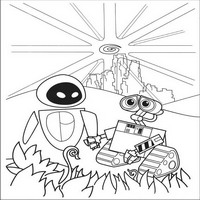 Раскраски с героями из мультфильма Валли (Wall-e) - валли вместе с евой