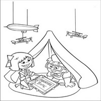 Раскраски с героями из мультфильма Вверх (Up) - в палатке