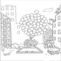 Раскраски с героями из мультфильма Вверх (Up) - дом летит на воздушных шарах