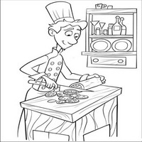 Раскраски с героями из мультфильма Рататуй (Ratatouille) - Лингвини учится готовить