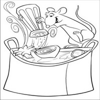 Раскраски с героями из мультфильма Рататуй (Ratatouille) - Реми готовит суп