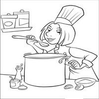 Раскраски с героями из мультфильма Рататуй (Ratatouille) - Коллет пробует суп