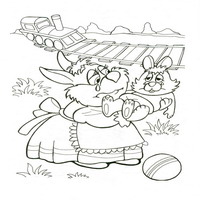 Раскраски с персонажами Айболит - Зайчиха с зайчонком перерезало ножки