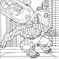 Раскраски с Фантастической четверкой (Fantastic Four) - Существо и Мистер Фантастик в городе