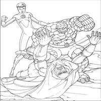 Раскраски с Фантастической четверкой (Fantastic Four) - Существо и Мистер Фантастик против  Доктора Дум