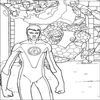 Раскраски с Фантастической четверкой (Fantastic Four) - Существо, Мистер Фантастик и Человек-факел готоры к бою 