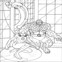 Раскраски с Фантастической четверкой (Fantastic Four) - Существо, Мистер Фантастик и Невидимая Леди в засаде