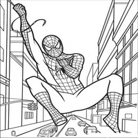 Раскраски с Человеком-пауком (Spider-Man) - над автодорогой в городе